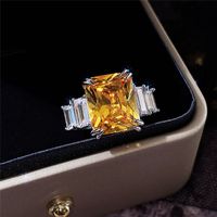 Fashion New 10*12 Square Sea Blue Zircon Female Copper Ring sku image 9