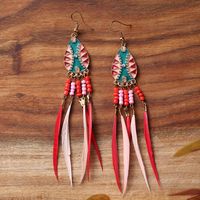 Fashion Feather Earrings Women's Beads Tassel Long Bohemian Jewelry sku image 5