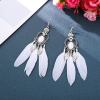 Retro Alloy Hollow Geometric Tassel Feather Exotic Leaves Earrings Wholesale sku image 1