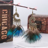 Retro Winged Bird Feather Peacock Tassel Earrings Fashion Jewelry sku image 1