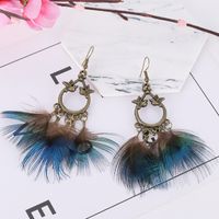 Retro Winged Bird Feather Peacock Tassel Earrings Fashion Jewelry sku image 2