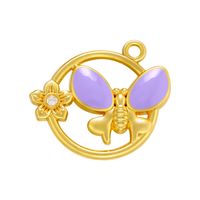 Fashion Colorful Dripping Butterfly Pendant Round Flower Copper Pendant sku image 1