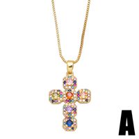 Fashion Copper Inlaid Colored Zircon Cross Pendant Necklace Jewelry sku image 1