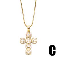 Fashion Copper Inlaid Colored Zircon Cross Pendant Necklace Jewelry sku image 3