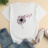 Camiseta Informal Suelta Con Estampado De Flores Y Corazones Para Mujer main image 1