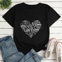 Letter Heart Print Ladies Loose Casual T-shirt main image 3