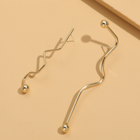Korean Simple Asymmetrical Curve Long Stud Earrings main image 8