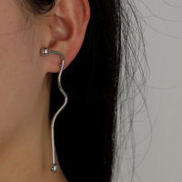 Korean Simple Asymmetrical Curve Long Stud Earrings sku image 4