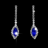Simple Copper Claw Chain Rhinestone Royal Blue Horse Eye Earrings Necklace Set main image 4