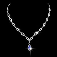 Simple Copper Claw Chain Rhinestone Royal Blue Horse Eye Earrings Necklace Set main image 5