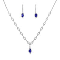 Simple Copper Claw Chain Rhinestone Royal Blue Horse Eye Earrings Necklace Set main image 6
