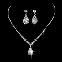 Fashion Claw Chain Rhinestone Zircon Angel Tear Drop Necklace Earrings Bridal Jewelry Set main image 1