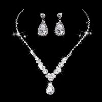 Fashion Claw Chain Rhinestone Zircon Angel Tear Drop Necklace Earrings Bridal Jewelry Set main image 4