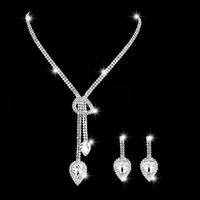 Fashion Water Drop Imitation Glass Rhinestone Long Pendent Necklace Earrings Set main image 2