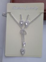 Fashion Water Drop Imitation Glass Rhinestone Long Pendent Necklace Earrings Set main image 3