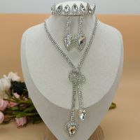Fashion Water Drop Imitation Glass Rhinestone Long Pendent Necklace Earrings Set main image 5