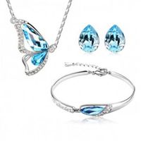 Fashion Butterfly Crystal Full Diamond Necklace Ear Stud Ring Bracelet Four-piece Set main image 6