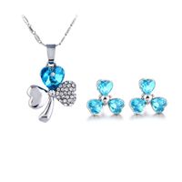 Wholesale Fashion Crystal Jewelry Peach Heart Clover Earring Necklace Set main image 1