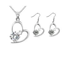 Wholesale Simple Heart Zircon Two Tone Ladies Pendant Necklace Earring Set main image 5