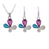 Fashion Small Burtterfly Alloy Crystal Wholesale Necklace Earrings Set main image 2