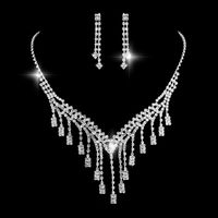Conjunto De Pulsera Y Pendientes De Collar De Diamantes Largos Para Mujer De Boda Nueva main image 1