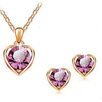 Fashion Simple Crystal Heart Pendent Alloy Necklace Earrings Set main image 3