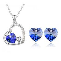 Fashion Jewelry Colorful Peach Heart Crystal Pendant Necklace Earrings Set main image 3