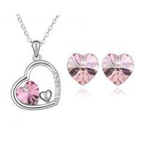 Fashion Jewelry Colorful Peach Heart Crystal Pendant Necklace Earrings Set main image 5