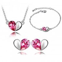 Peach Heart Crystal Pendant Necklace Bracelet Ring Stud Earrings Four-piece Set main image 5