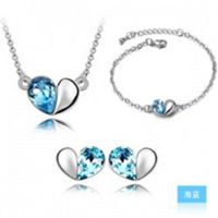 Peach Heart Crystal Pendant Necklace Bracelet Ring Stud Earrings Four-piece Set main image 6