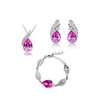 Fashion Floating Crystal Pendant Necklace Earrings Bracelet Three-piece Set main image 6
