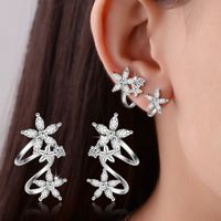Sweet Flower Curved Ear Clip Fashion Zircon Copper Earrings main image 1