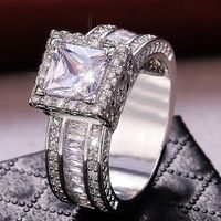 Fashion New Flash Diamond Square Women's Engagement Copper Ring Wholesale main image 1