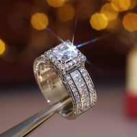 Fashion New Flash Diamond Square Women's Engagement Copper Ring Wholesale main image 3
