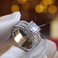 Fashion New Flash Diamond Square Women's Engagement Copper Ring Wholesale main image 4
