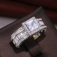 Fashion New Flash Diamond Square Women's Engagement Copper Ring Wholesale main image 5