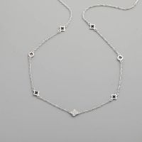Simple Hollow Clover Inlaid Zirconium Geometric 925 Silver Necklace main image 3
