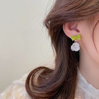 Retro Green Bow Camellia Stud Earrings main image 1