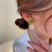 Retro Green Bow Camellia Stud Earrings main image 3