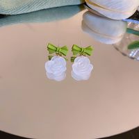 Retro Green Bow Camellia Stud Earrings main image 6