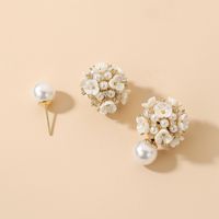 Korean Style Inlaid Zircon Pearl Flower Shaped Alloy Earrings Wholesale main image 4