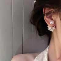 Korean Style Inlaid Zircon Pearl Flower Shaped Alloy Earrings Wholesale main image 5