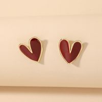 Korean Style Dripping Oil Heart Shaped Alloy Stud Earrings Wholesale main image 1