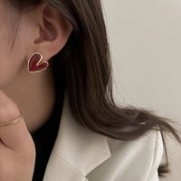 Korean Style Dripping Oil Heart Shaped Alloy Stud Earrings Wholesale main image 5