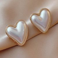 Boucles D&#39;oreilles En Alliage Rond En Forme De Coeur En Perles Acryliques Simples En Gros main image 1