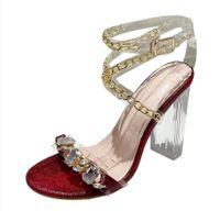 Neue Damenschuhe Kristall Dicke Ferse Metallkette Strass High Heel Sandalen main image 6