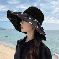 Fashion Wave Point Bow Summer Black Glue Outdoor Beach Uv Protection Sun Hat main image 1