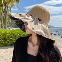 Fashion Wave Point Bow Summer Black Glue Outdoor Beach Uv Protection Sun Hat main image 4