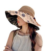 Fashion Wave Point Bow Summer Black Glue Outdoor Beach Uv Protection Sun Hat main image 6