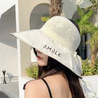 Summer New Foldable Empty Top Women Letter Bow Sun Hat main image 3